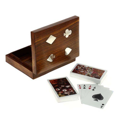 Wooden Brass Inlay Card Box 3\" x 4\"