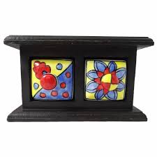 Wooden Box With Two Ceramic Drawers