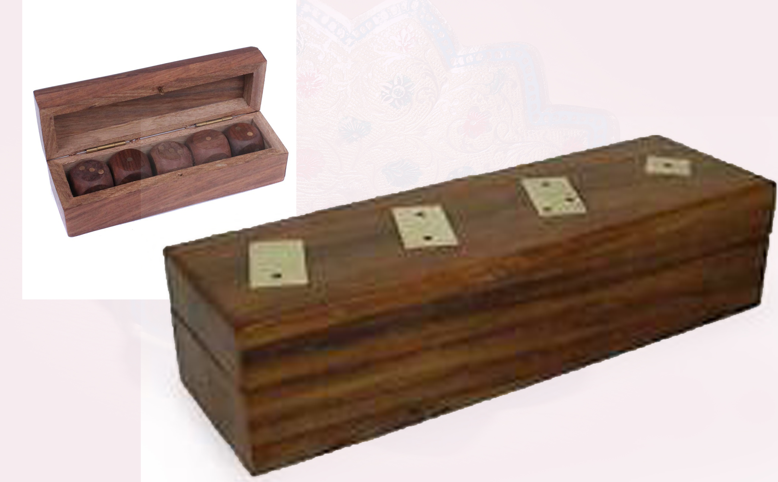 Wooden Dice Box with 5 Individual Dice Inside