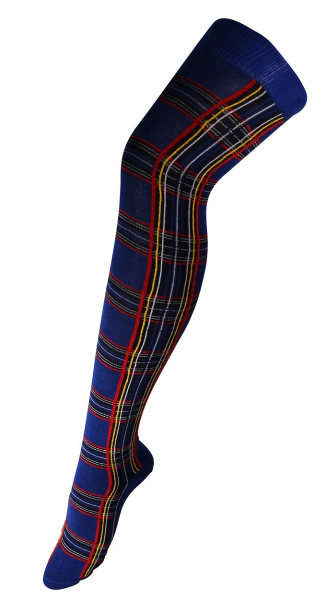 blue tartan over the knee socks