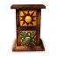Upright Wooden Box With Hand Painted Ceramic Drawers
