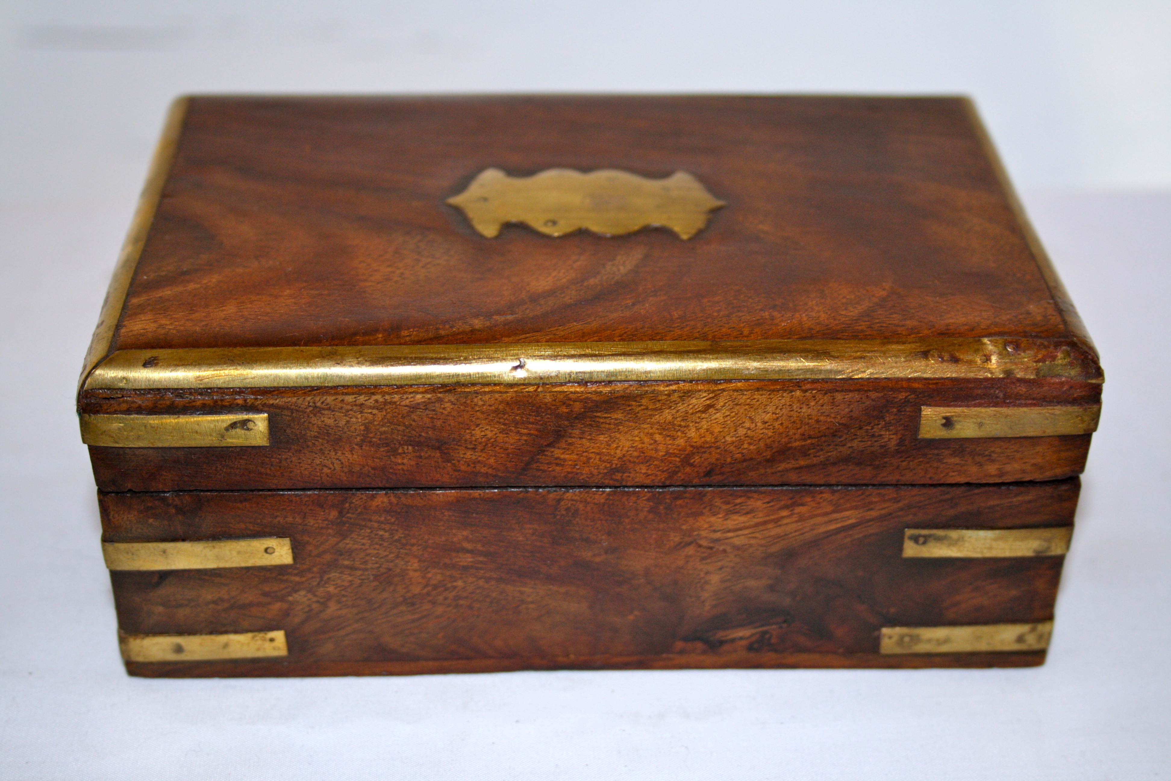 Wood Box With Brass Trim And Plate 4x6\"